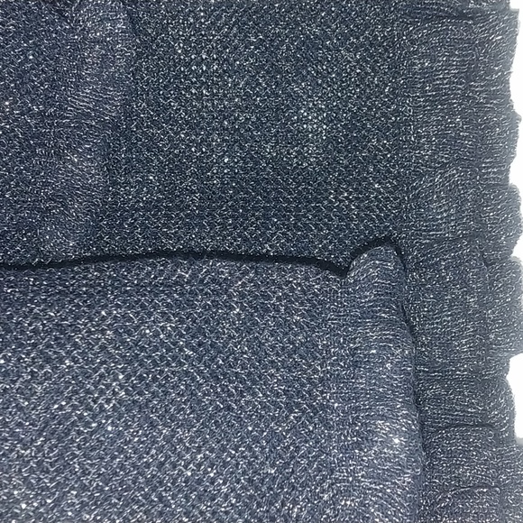 American Eagle Crewneck Ruffle Trim Blue Metallic Knit Sweater - Picture 7 of 9